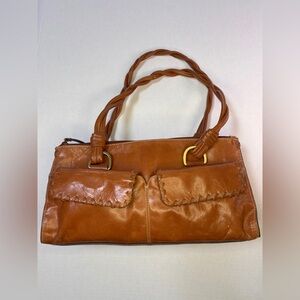 Vtg Hillard & Hansen Leather Purse Handbag Tan Brown Pockets Lined Bag Braided